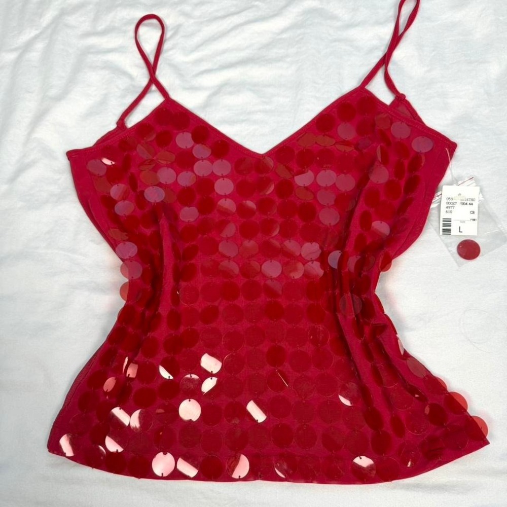 Deadstock Vintage y2k NWT red sparkly sequin fairy tank top - Picture 2 of 5